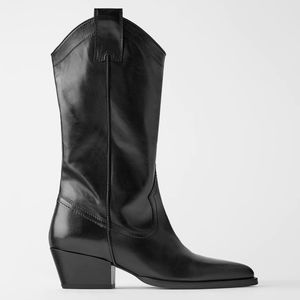 Zara | Shoes | Nwt Zara Black Soft Leather Cowboy Ankle Boots 6 | Poshmark